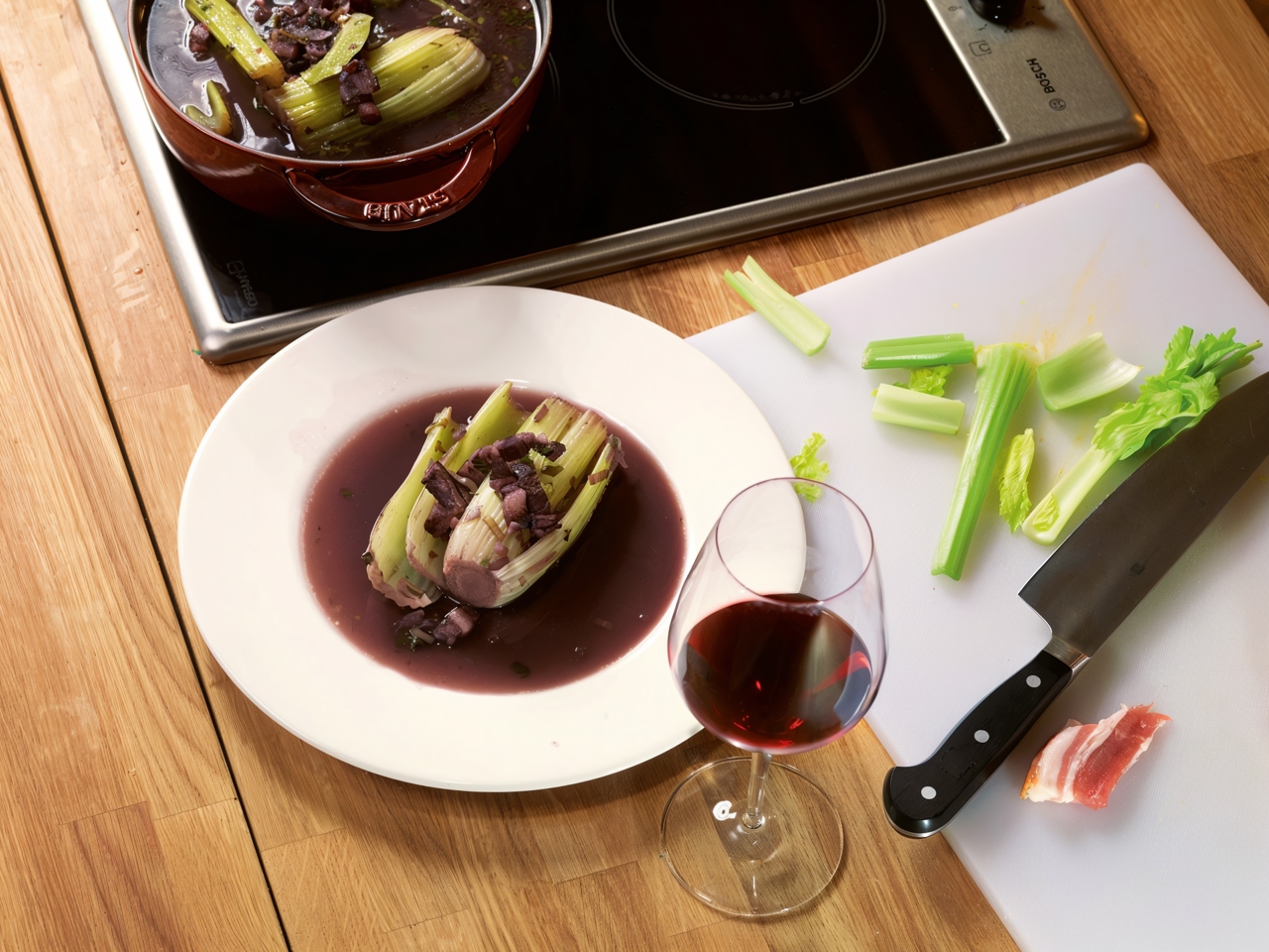 Celery with Wine and Bacon