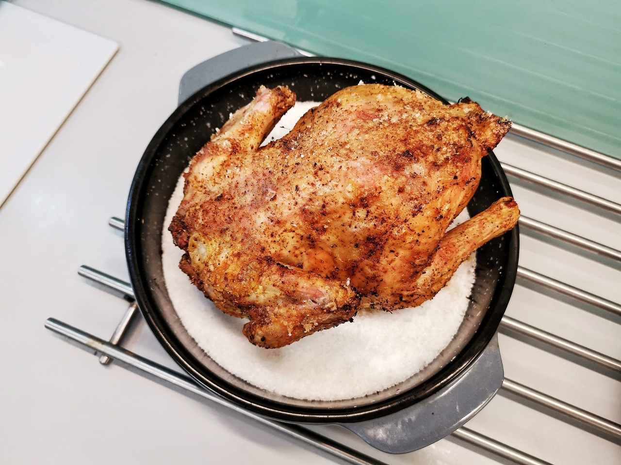 Chicken on Salt with Crispy Garlic Crust