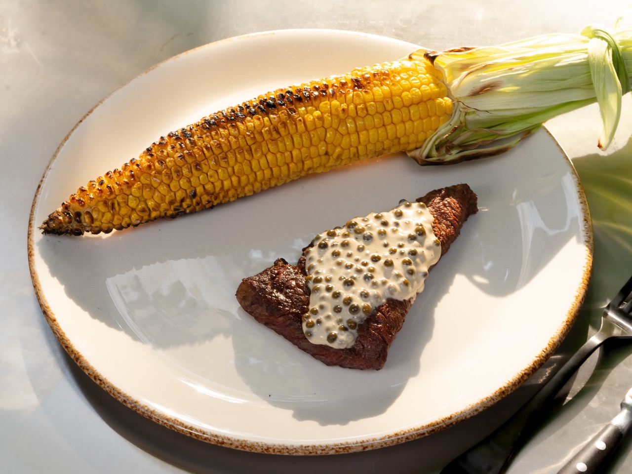 Denver Steaks with Grilled Corn