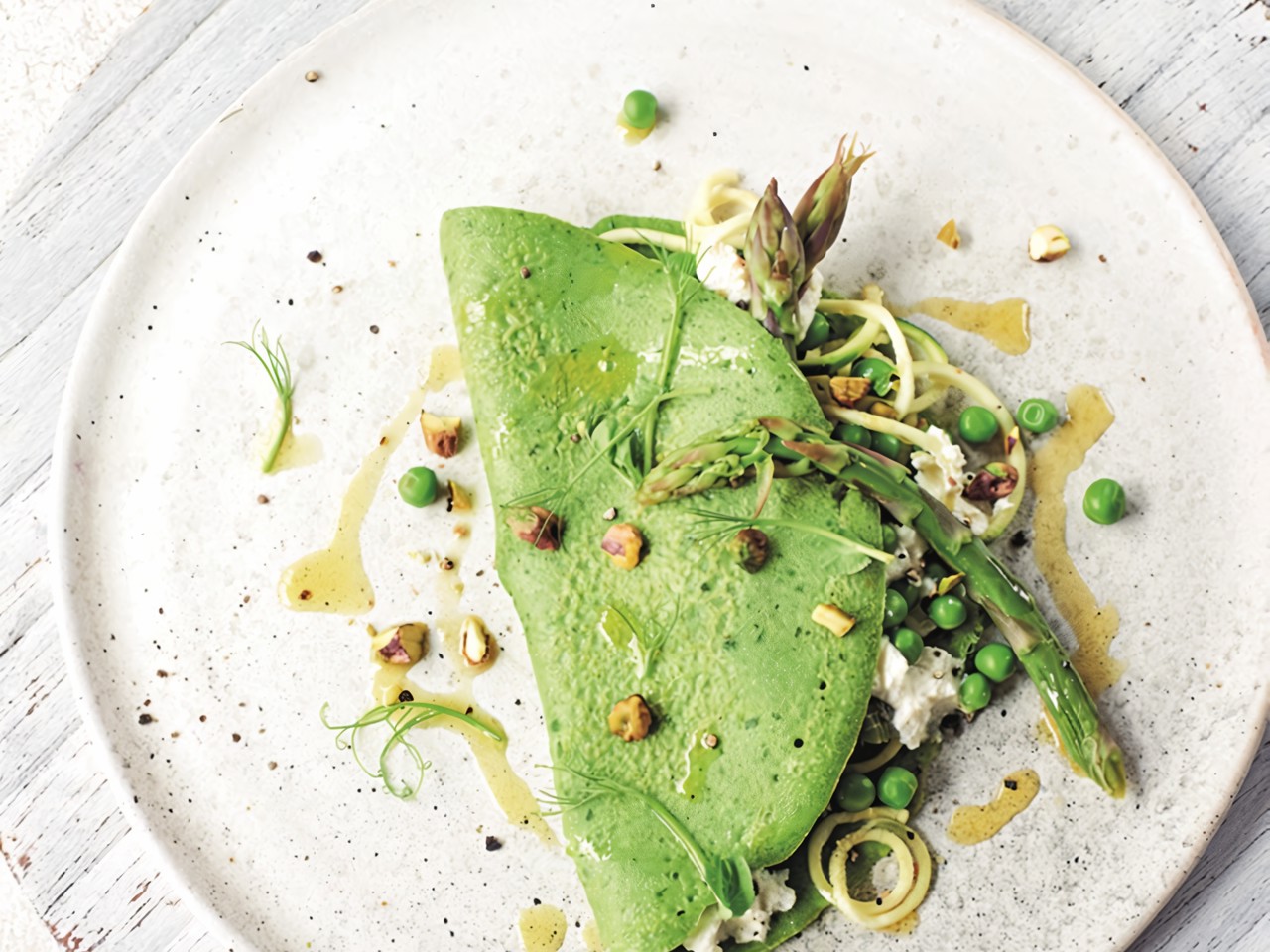 Nettle Pancakes with Ricotta and Green Vegetables