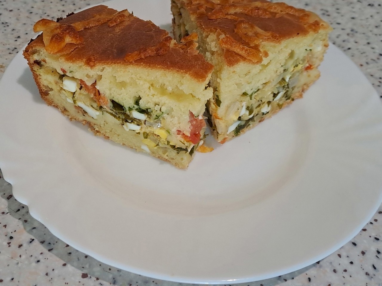 Pouring Pie with Kefir, Eggs, Cheese, and Greens