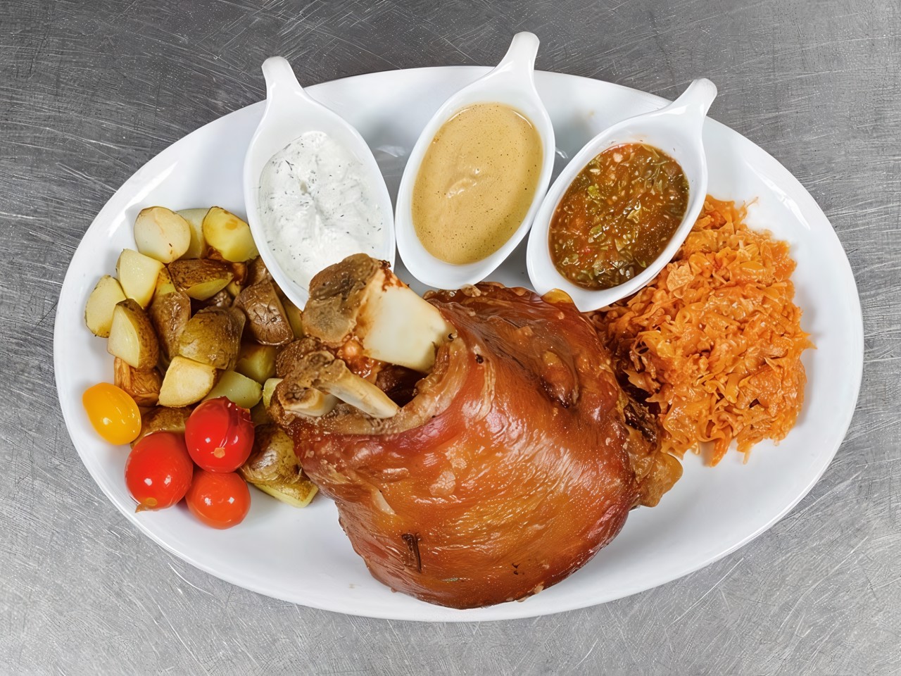 Pork Knuckle with Braised Cabbage and Potatoes