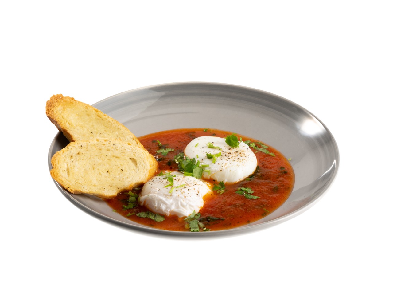 Poached Eggs with Tomato Sauce and Cilantro