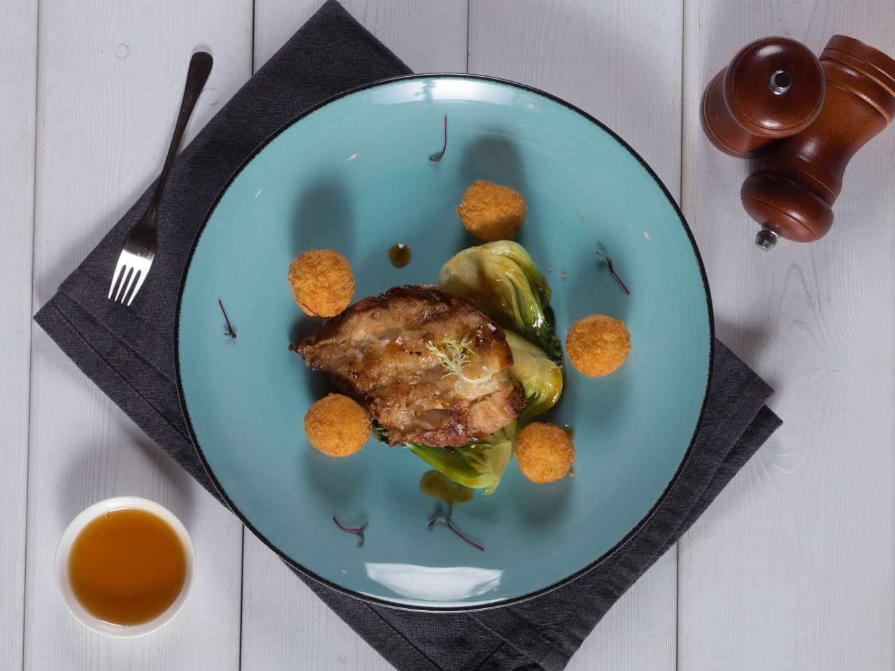 Fried Black Grenadier with Bok Choy
