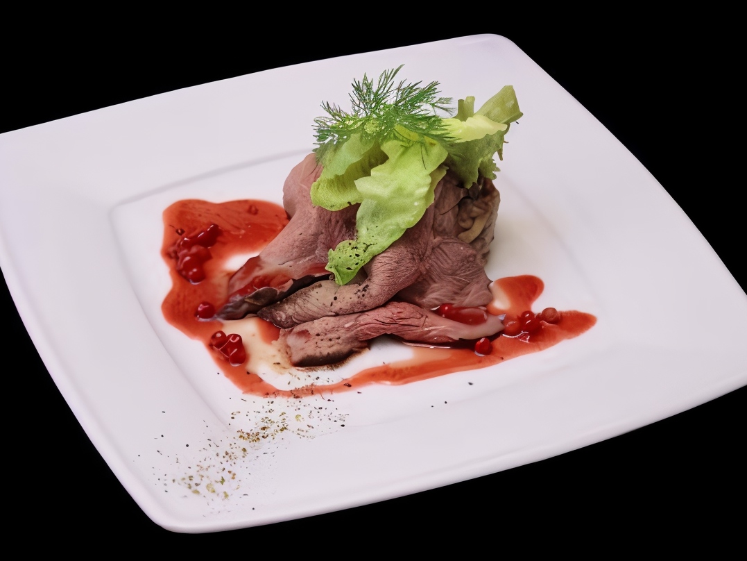 Ostrich Steak with Spring Rolls