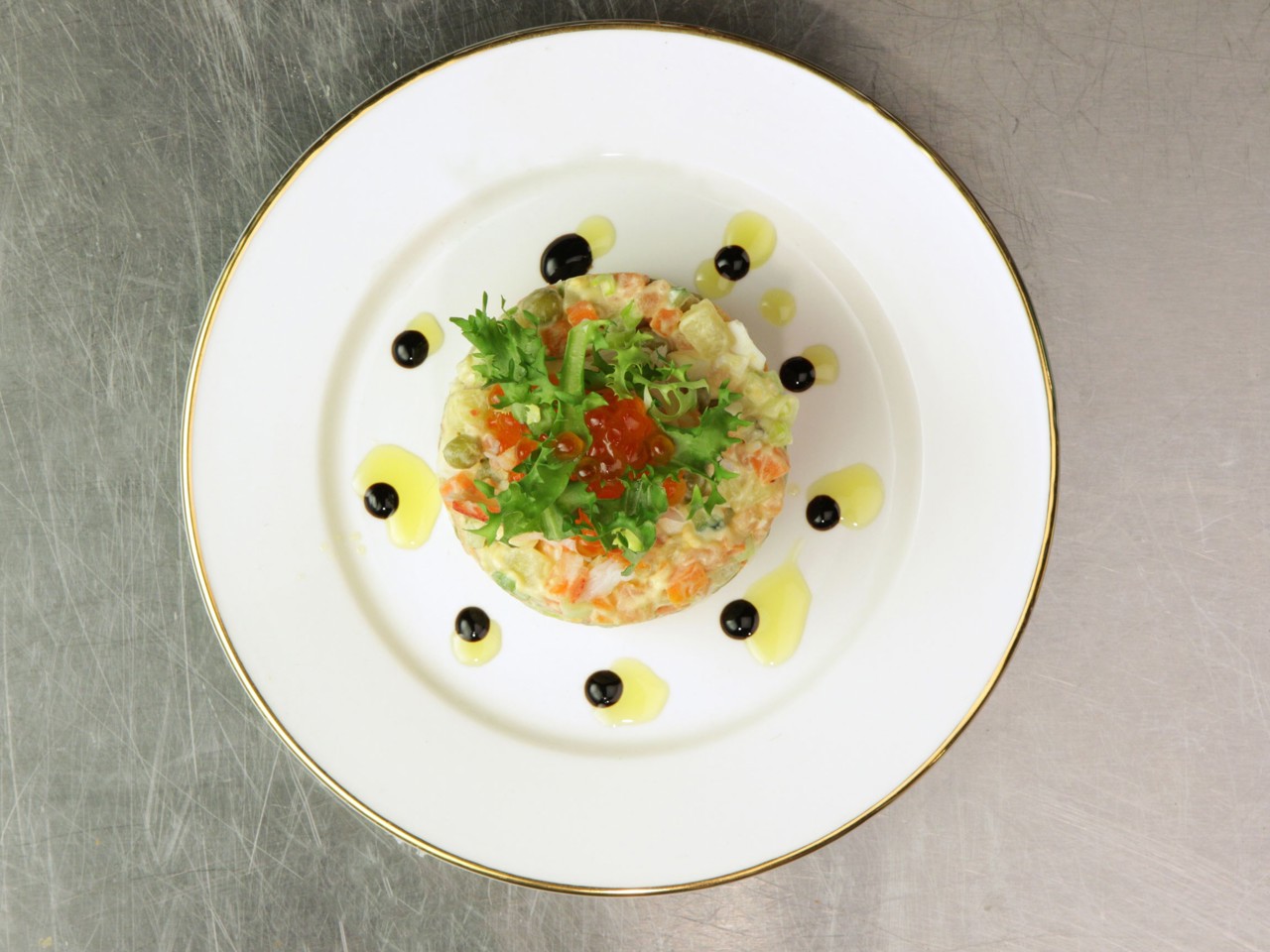 Olivier Salad with Smoked Fish and Alaskan Crab