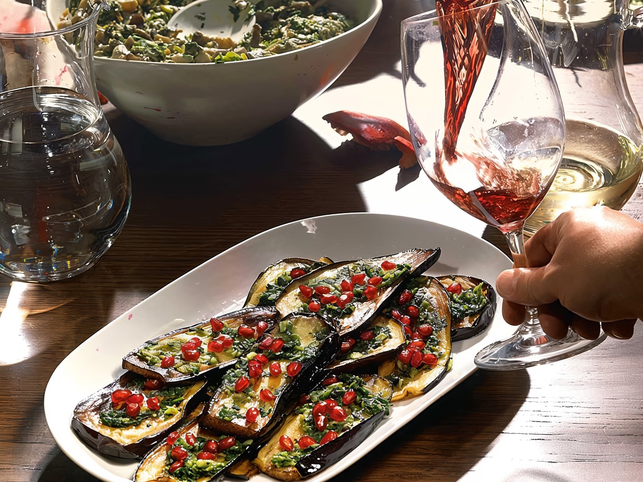 Fried Eggplants with Pomegranate and Herbs