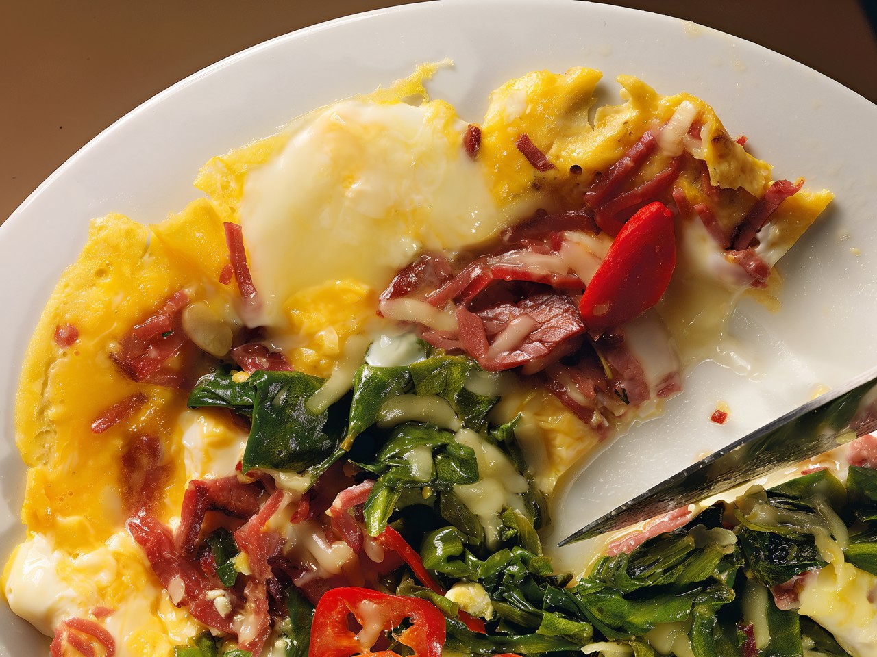 Omelette with Basturma and Spinach