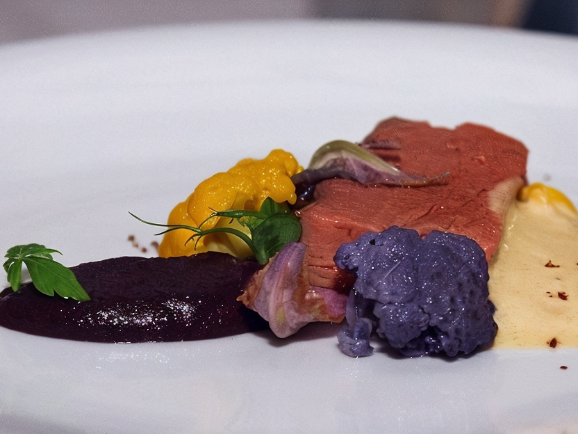 Beef Fillet with Purple Cauliflower Purée and Chanterelle Sauce
