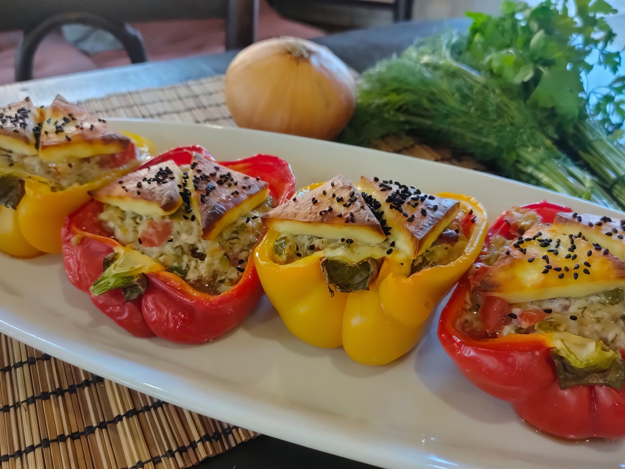 Stuffed Peppers with Gherkins and Homemade Cheese