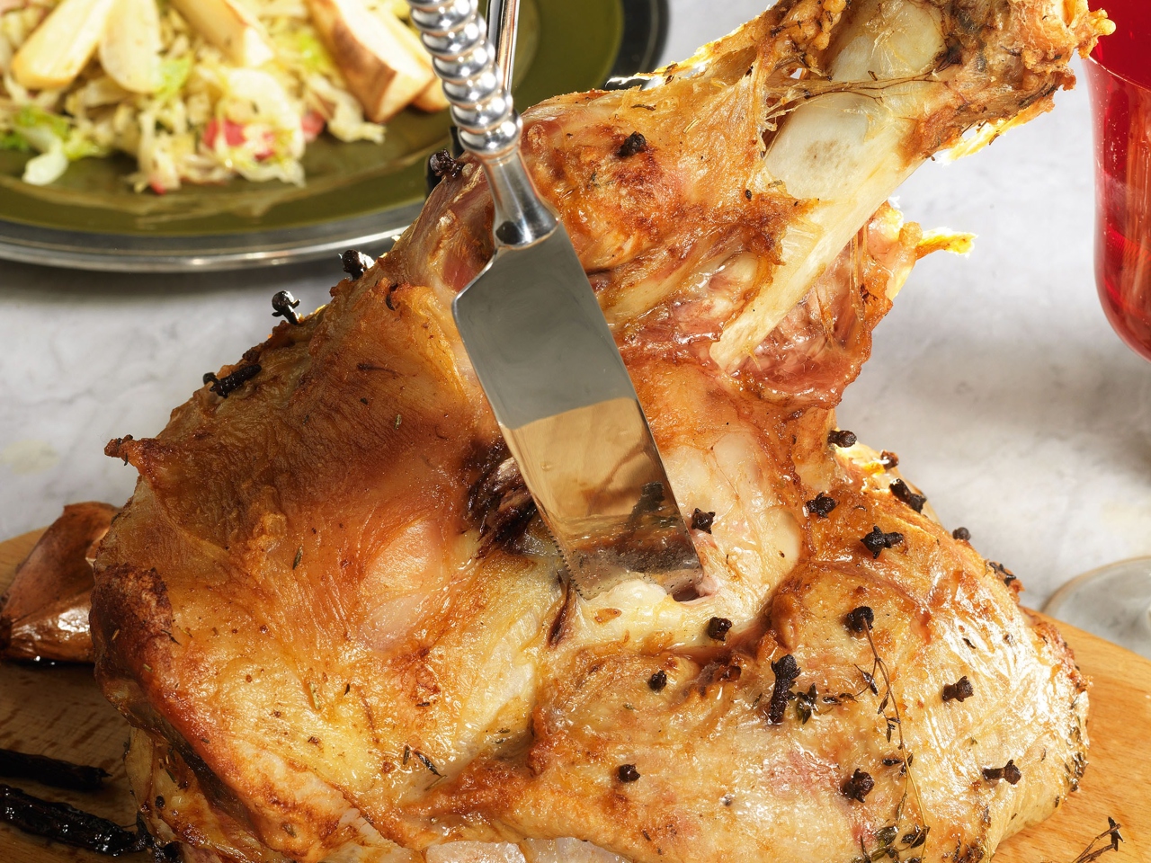 Pork Ham with Braised Cabbage and Roasted Parsnip