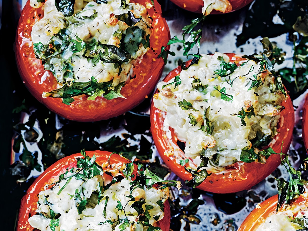 Tomatoes Stuffed with Wheat, Herbs, and Goat Cheese