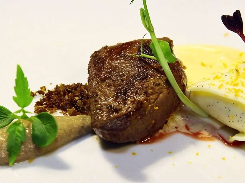 Mountain Pigeon Breast with White Carrot and Chicken Liver Purée with Sauce