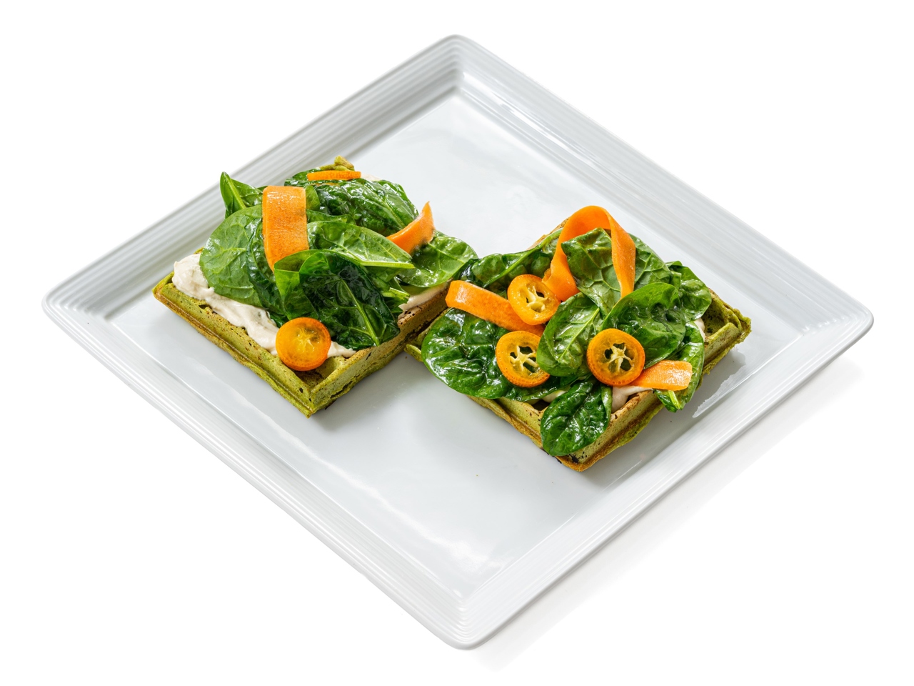 Vegan Buckwheat Waffles with Miso Cream and Salad