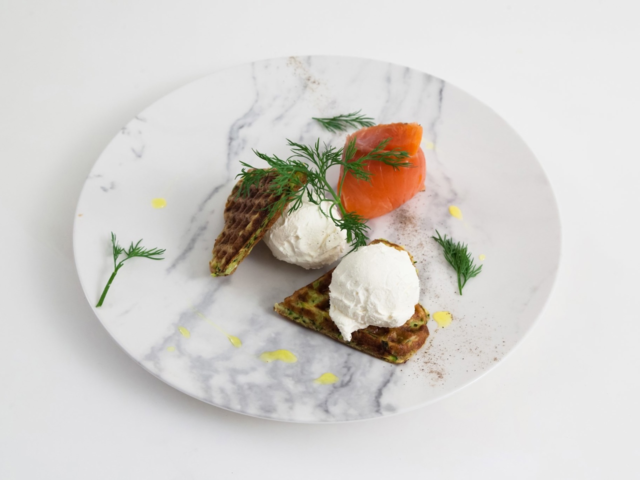 Zucchini Waffles with Salmon and Cream Cheese