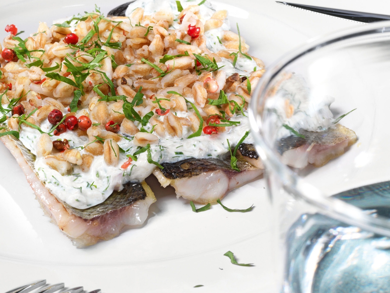 Smelt with Cucumber Tarator and Spelt