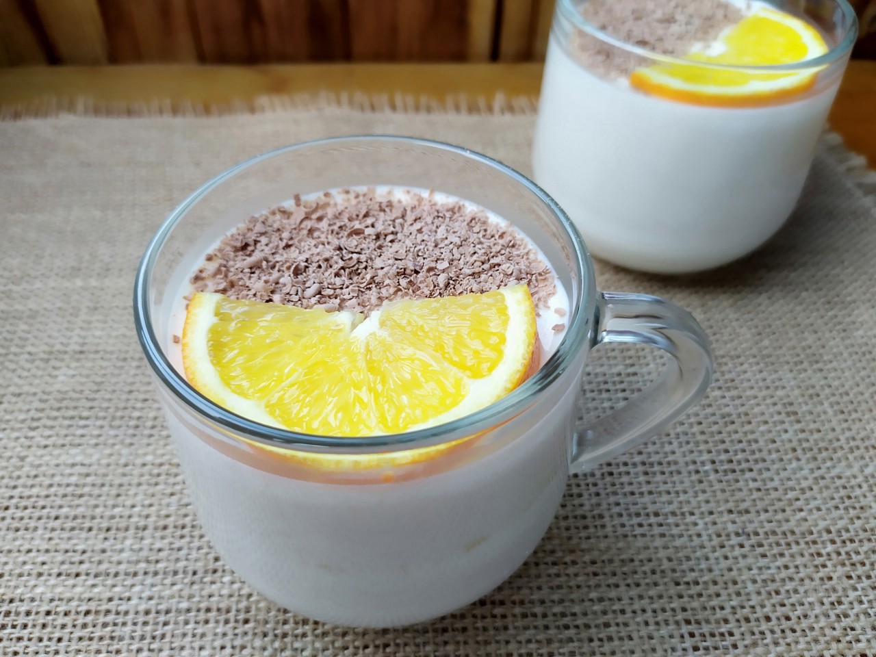 Milk Jelly with Grated Chocolate and Orange